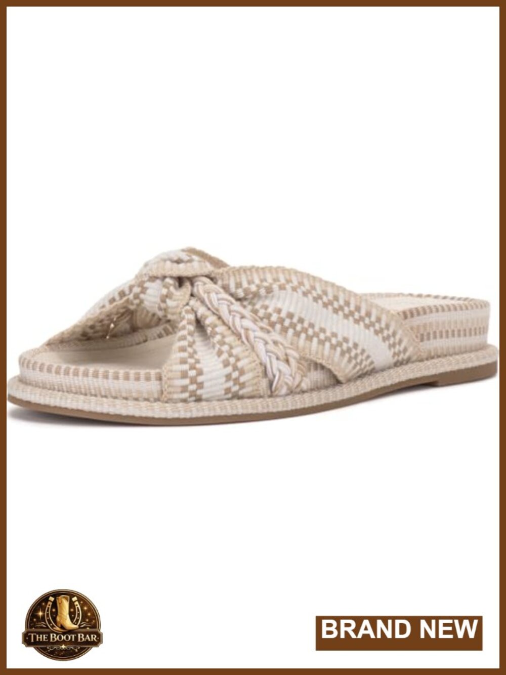 Knotted Woven Slide Sandals Flat Braided Strap Slip On